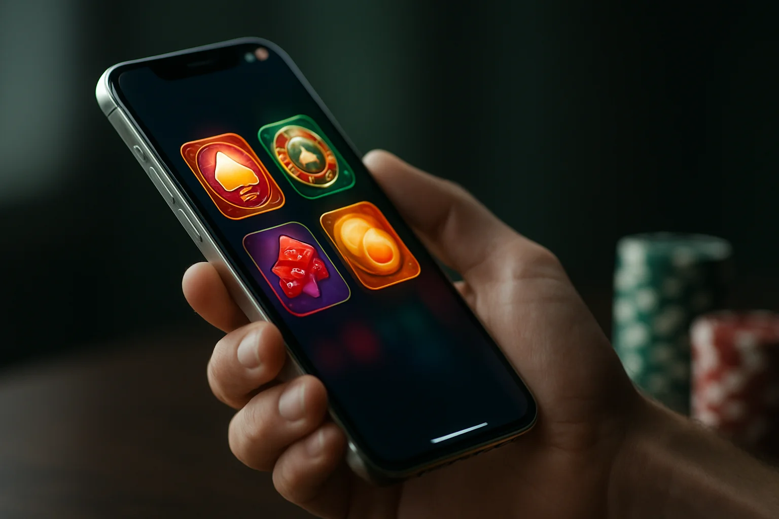Flagship Android smartphone showing a vivid premium casino app interface
